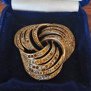Vintage SIGNED LES BERNARD Gold Tone Marcasite / Rhinestone Brooch